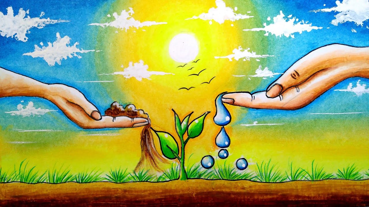 Doodle style line drawing hands of the farmer are planting and watering  plant into the soil. Using hands to water the plant. Agriculture ecology  concept. nature concept vector. 10476477 Vector Art at